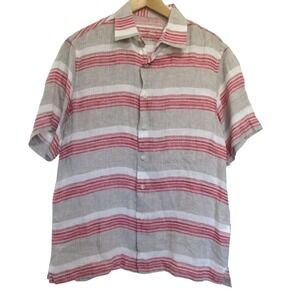 Tasso Elba Mens 100% Linen Stripe Short Sleeve Button Up Shirt size M Multicolor